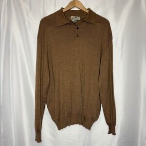 Aquascutum London Mens Merino Wool Silk Cashmere Polo Sweater Brown Italy